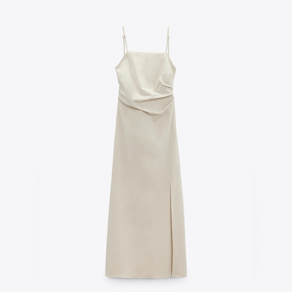 XS Zara Light Beige Draped Midi dress